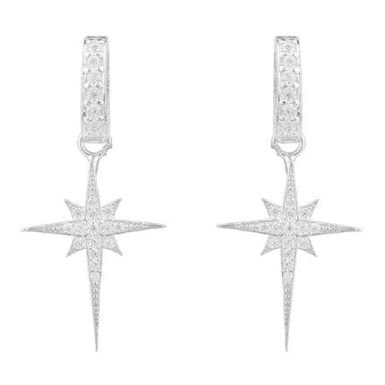 North Star Burst Small Drop Earrings Silver