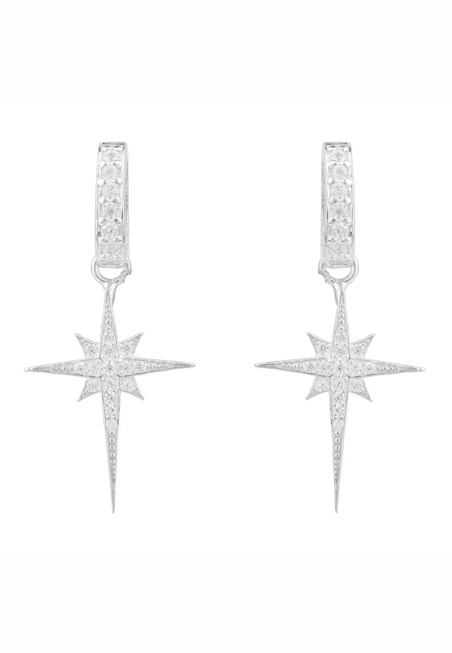 North Star Burst Small Drop Earrings Silver