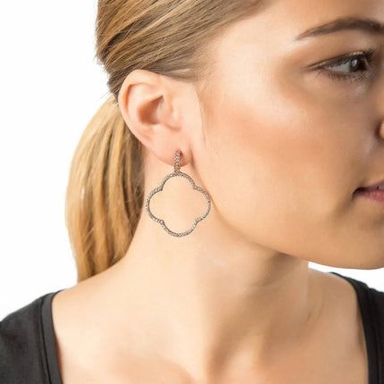 Open Clover Large Drop Earrings White Cz Silver