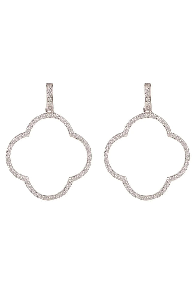 Open Clover Large Drop Earrings White Cz Silver