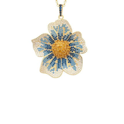 Pansy Flower Blue Necklace Gold