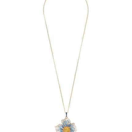 Pansy Flower Blue Necklace Gold