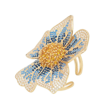Pansy Flower Blue Ring Gold