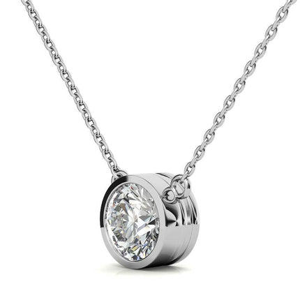 2.00 CTW AGI Certified Round Brilliant Lab Grown Diamond Bezel Pendant in 14K White or Yellow Gold