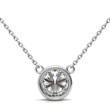 2.00 CTW AGI Certified Round Brilliant Lab Grown Diamond Bezel Pendant in 14K White or Yellow Gold