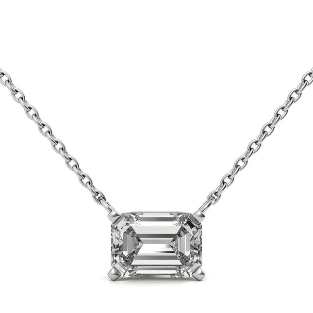 3.00 CTW AGI Certified Lab-Grown Emerald-Cut Diamond Solitaire Pendant in Choice of 14K White or Yellow Gold