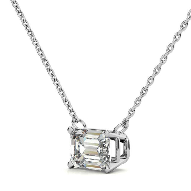3.00 CTW AGI Certified Lab-Grown Emerald-Cut Diamond Solitaire Pendant in Choice of 14K White or Yellow Gold