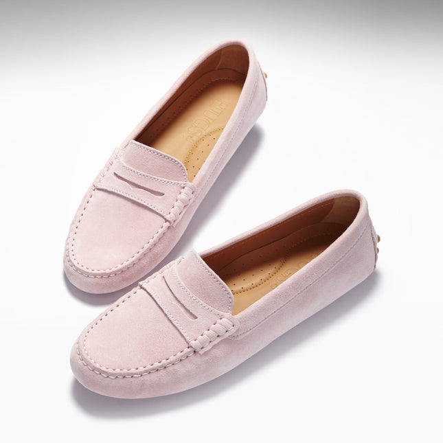 Women's Penny Driving Loafers, Ice Pink Suede