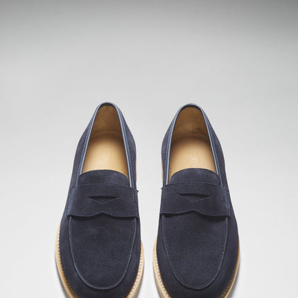 Blue Suede Loafers, Crepe Rubber Welted Sole