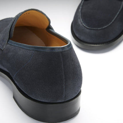 Navy Blue Suede Loafers, Welted Leather Sole
