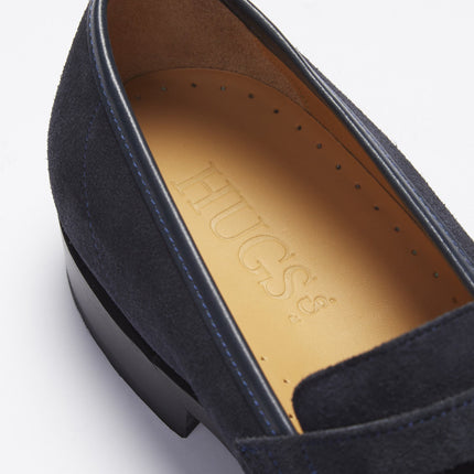 Navy Blue Suede Loafers, Welted Leather Sole