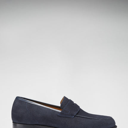 Navy Blue Suede Loafers, Welted Leather Sole