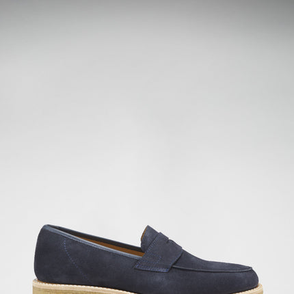 Blue Suede Loafers, Crepe Rubber Welted Sole