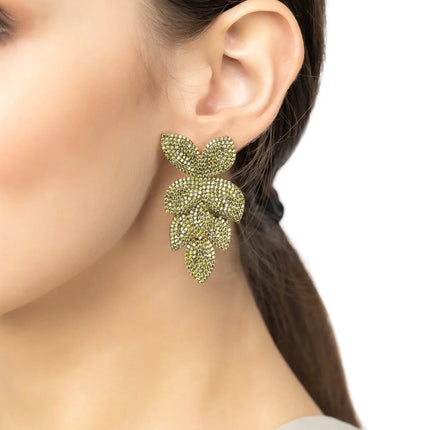 Petal Cascading Flower Earrings Gold Peridot Cz