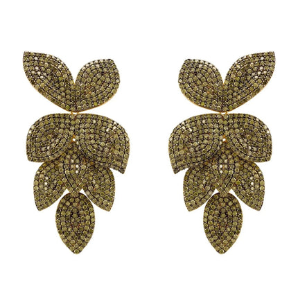 Petal Cascading Flower Earrings Gold Peridot Cz