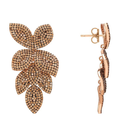 Petal Cascading Flower Earrings Rosegold Champagne