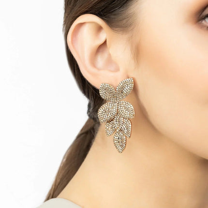 Petal Cascading Flower Earrings Rosegold Champagne