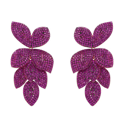 Petal Cascading Flower Earrings Rosegold Ruby Cz