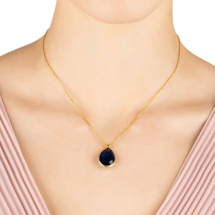 Petite Drop Necklace Gold Sapphire Hydro