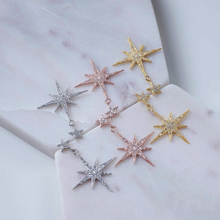 Petite Star Burst Drop Earrings Gold