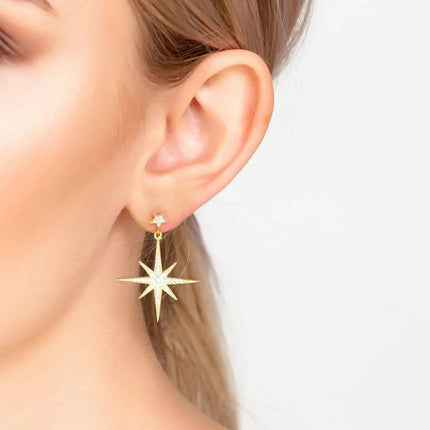 Petite Star Burst Drop Earrings Gold