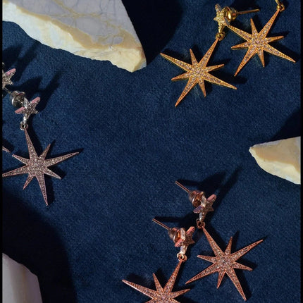 Petite Star Burst Drop Earrings Gold