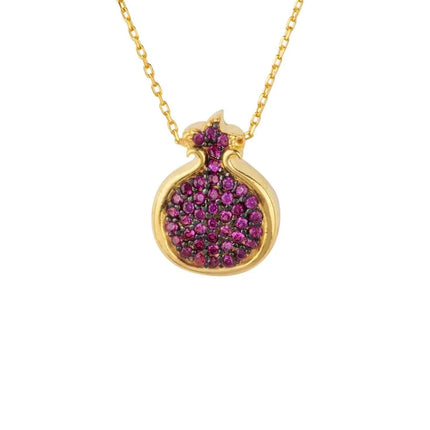 Pomegranate Ruby Pink Pendant Necklace Gold