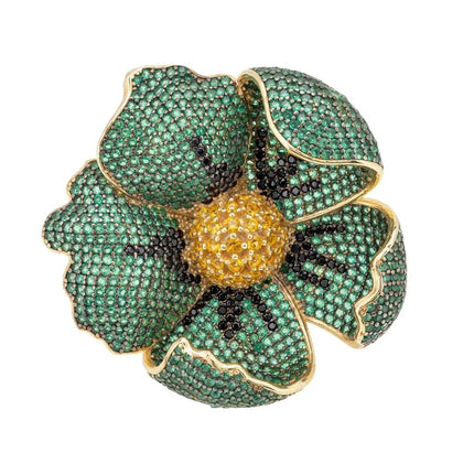 Poppy Flower Green Ring Gold