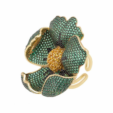 Poppy Flower Green Ring Gold