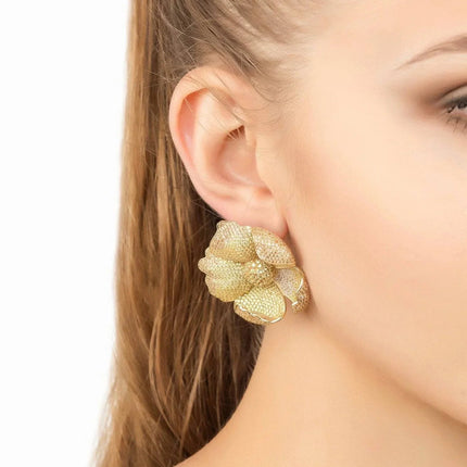 Poppy Flower Lemon Earrings Gold