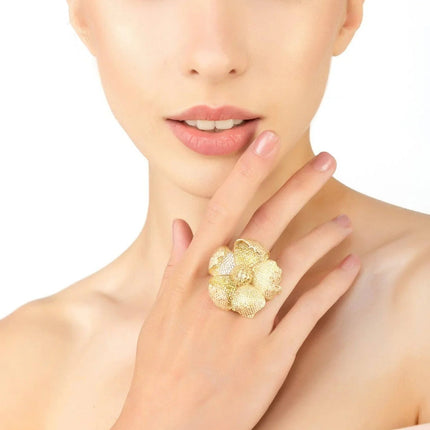 Poppy Flower Lemon Ring Gold