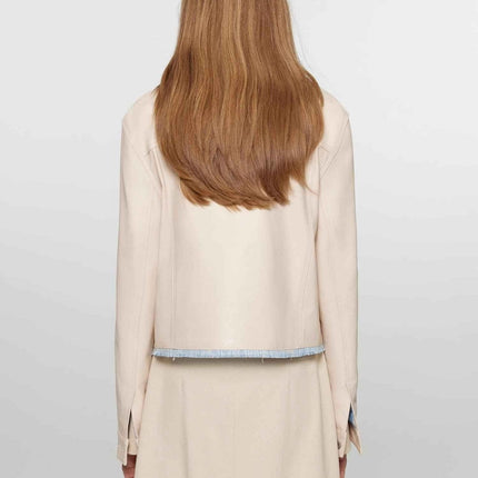 Retro Suede Sheep Leather Short Jacket With Structured Shoulders and Round Neck, Genuine Leather Outerwear "Sunset Escap