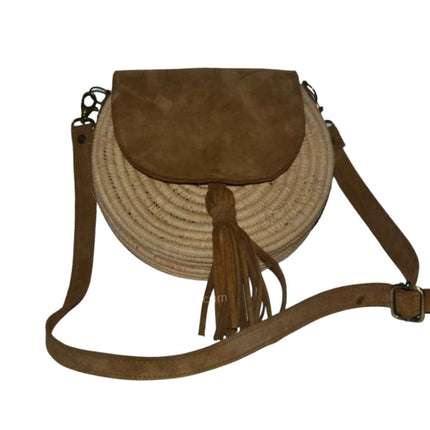 Round Bag of Raffia Suede