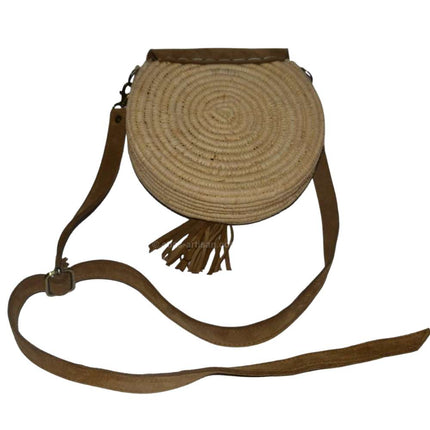 Round Bag of Raffia Suede
