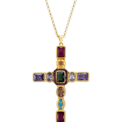 Maria Extra Large Gemstone Fashion Pendant Gold (Cross)