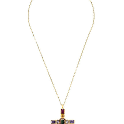 Maria Extra Large Gemstone Fashion Pendant Gold (Cross)