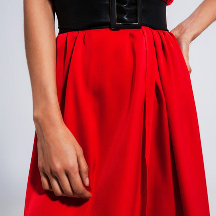 Short Sleeve Satin Maxi Dress in Red