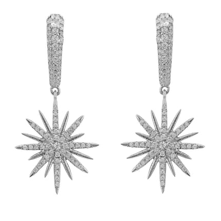 Star Burst Drop Earrings Silver