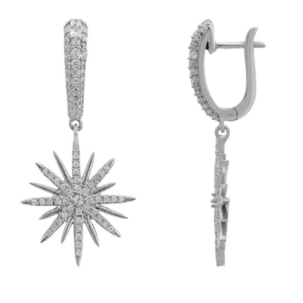 Star Burst Drop Earrings Silver