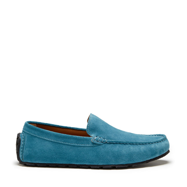 Tyre Sole Driving Loafers, Petrol Blue Suede