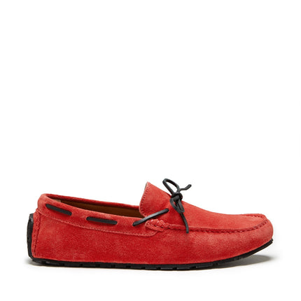 Tyre Sole Laced Driving Loafers, Red Suede