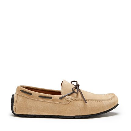 Tyre Sole Laced Driving Loafers, Taupe Suede