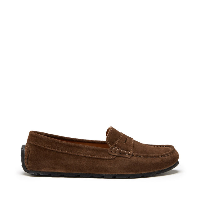 Women's Tyre Sole Penny Loafers, Brown Suede