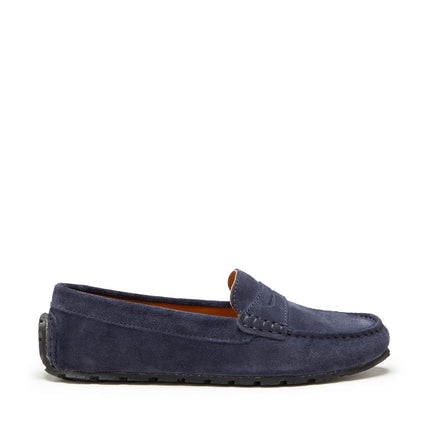 Women's Tyre Sole Penny Loafers, Navy Blue Suede