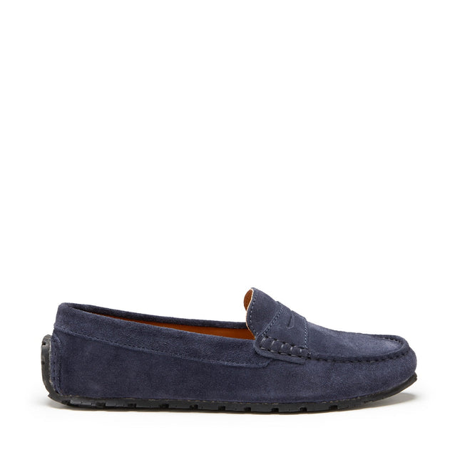 Women's Tyre Sole Penny Loafers, Navy Blue Suede