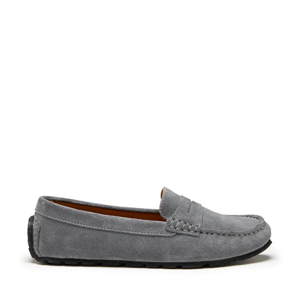 Women's Tyre Sole Penny Loafers, Slate Grey Suede