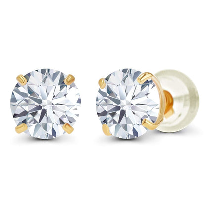 2CTW Created Moissanite Stud Earrings (G-Vs) in Choice of 14K White Gold or Yellow Gold