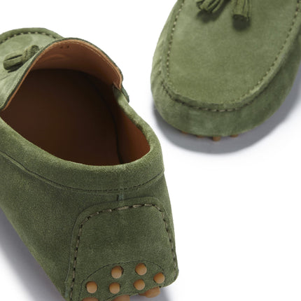 Tasselled Driving Loafers, Safari Green Suede