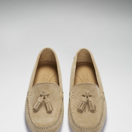 Women's Tasselled Driving Loafers, Taupe Suede