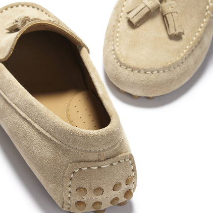 Women's Tasselled Driving Loafers, Taupe Suede